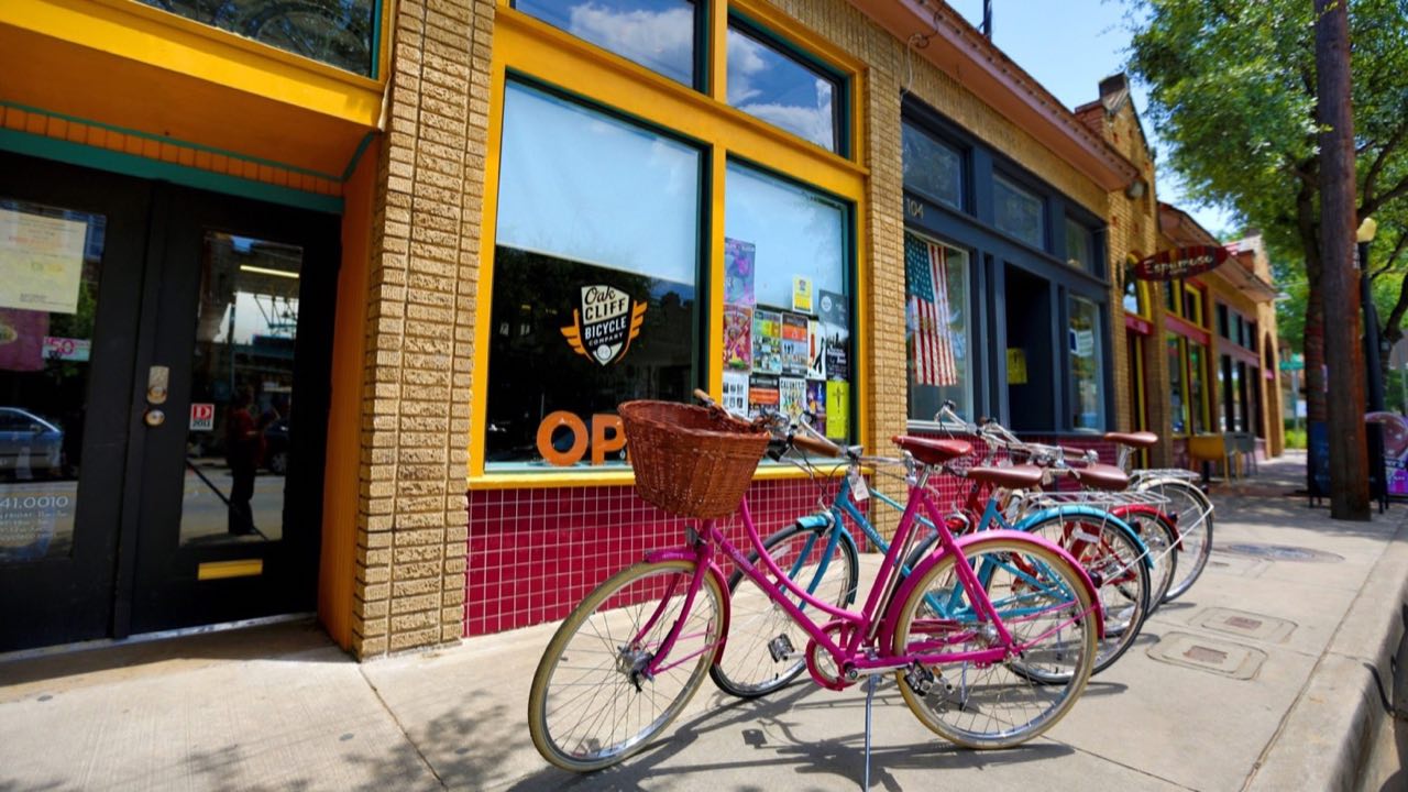 Bishop Arts storefront streetscape in Oak Cliff