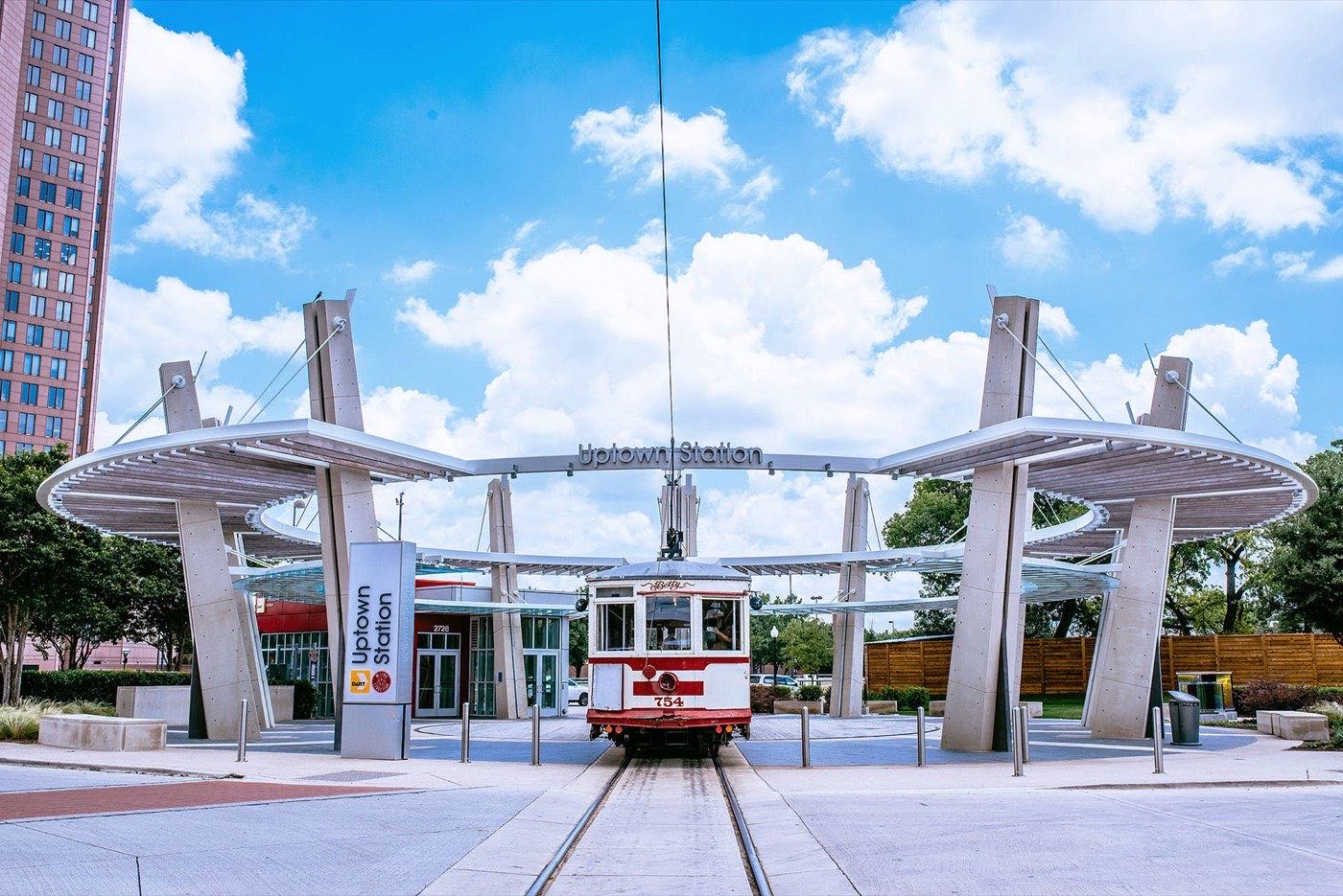 Uptown Dallas skyline and district streetscape